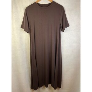 Muji Women's TShirt Dress Midi Brown M Modest Lagenlook Boho Layering Minimalist
